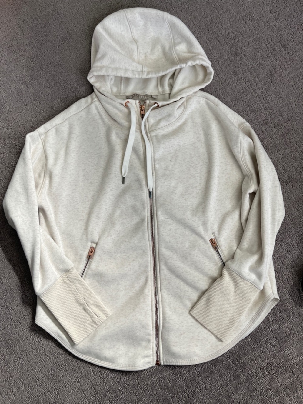 Athleta women’s  Lightweight Full-Zip Hoodie Sweatshirt in Off-White